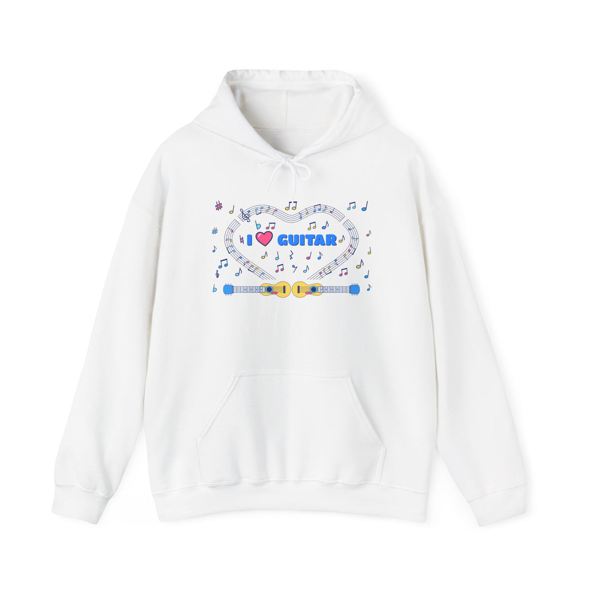 Music-themed Unisex Heavy Blend Hooded Sweatshirt: 'I love guitar' - blue