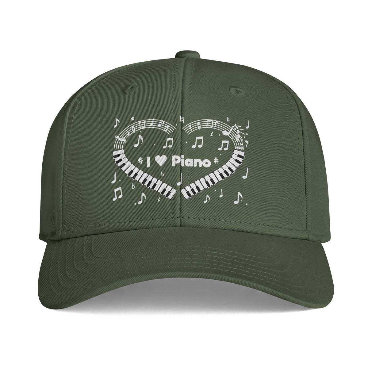 Music-themed Icon Cap: 'I love piano' heart - black & white