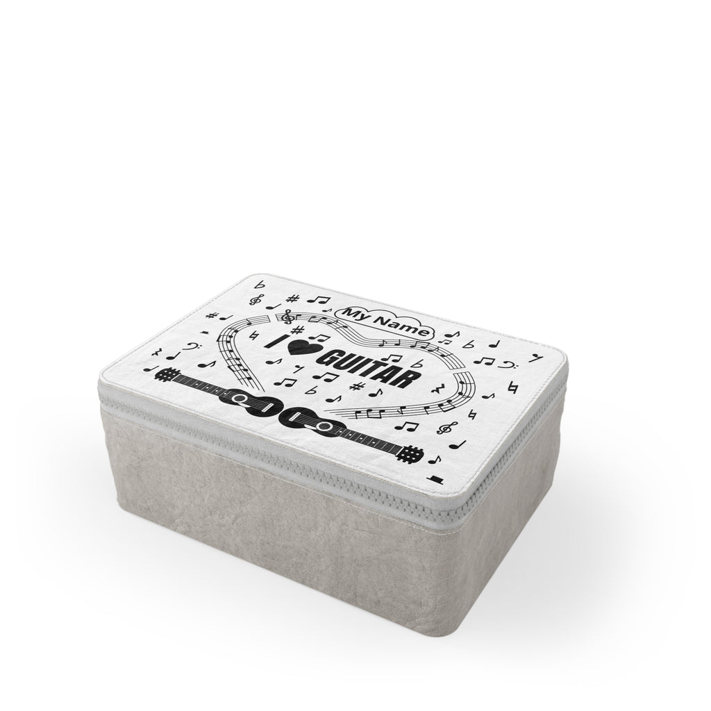 Music-themed Paper Lunch Bag: 'I love guitar' - black on white