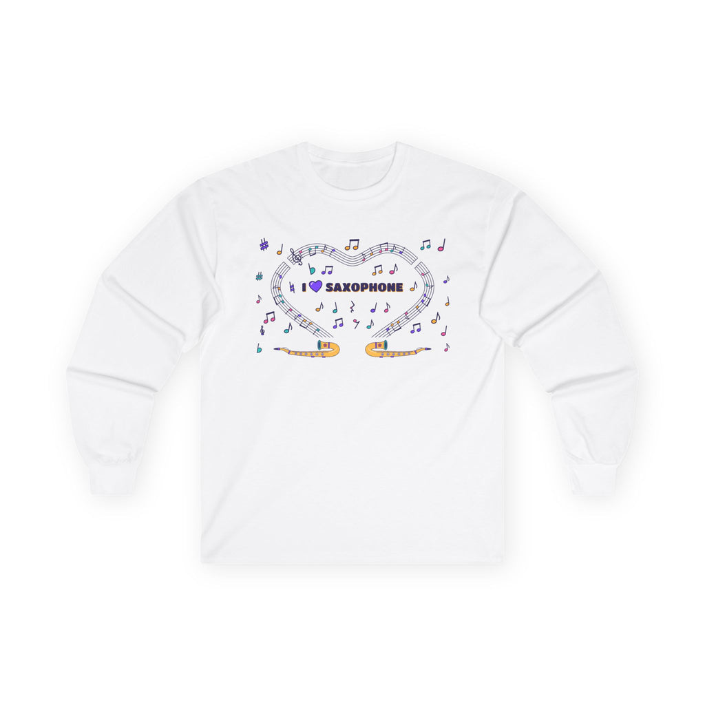 Music-themed Unisex Ultra Cotton Long Sleeve Tee: 'I love saxophone' - violet