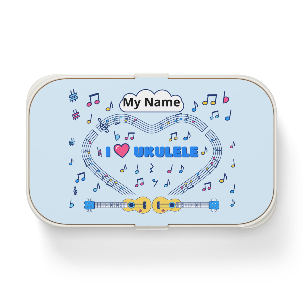 Music-themed Bento Lunch Box: 'I love ukulele' - blue