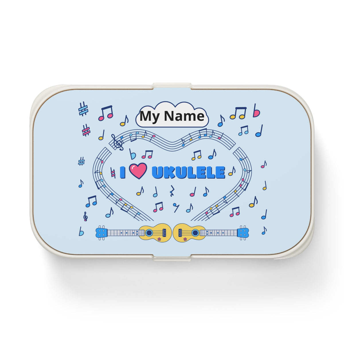 Music-themed Bento Lunch Box: 'I love ukulele' - blue