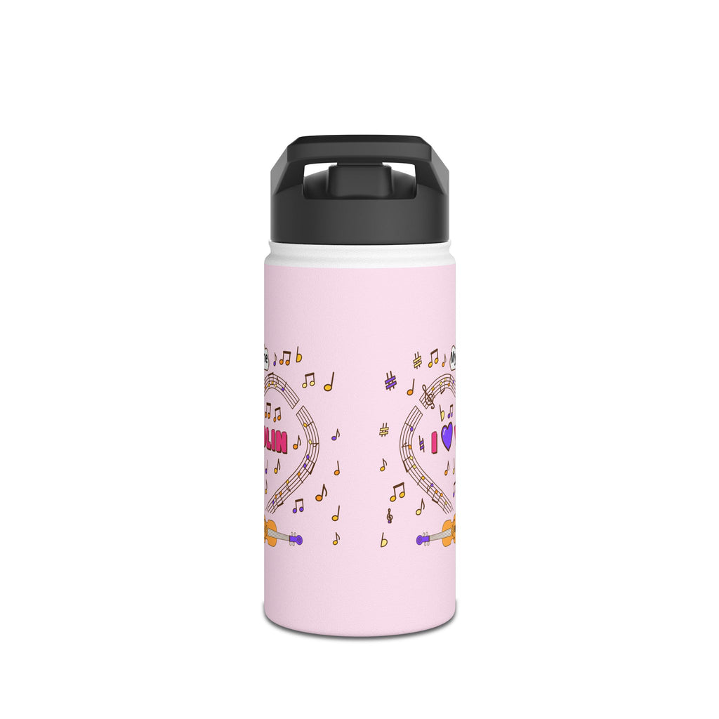 Music-themed Stainless Steel Water Bottle, Standard Lid: 'I love violin' - pink