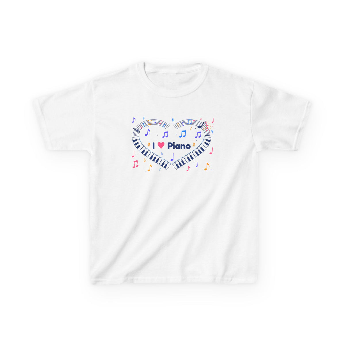 Music-themed Kids Heavy Cotton Tee: 'I love piano' heart - blue