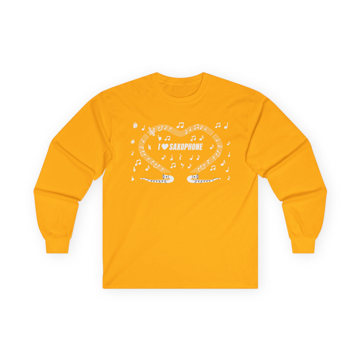Music-themed Unisex Ultra Cotton Long Sleeve Tee: 'I love saxophone' - black & white