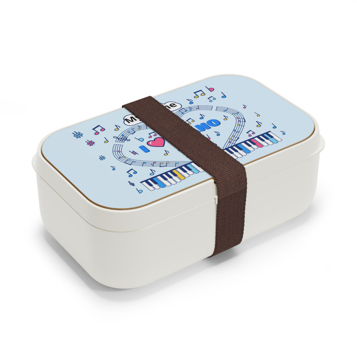 Music-themed Bento Lunch Box: 'I love piano' - blue