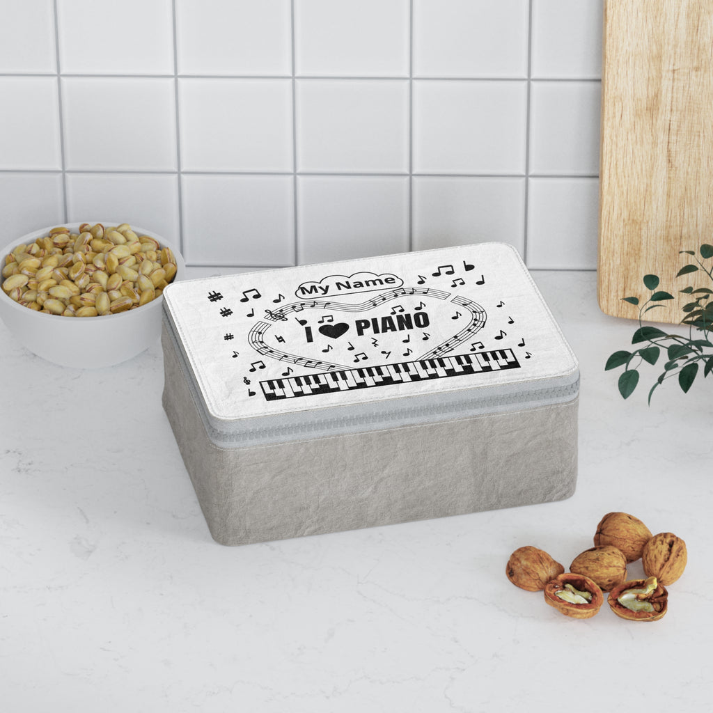 Music-themed Paper Lunch Bag: 'I love piano' - black on white