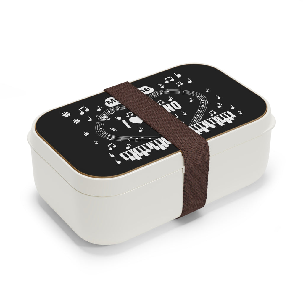 Music-themed Bento Lunch Box: 'I love piano' - black & white