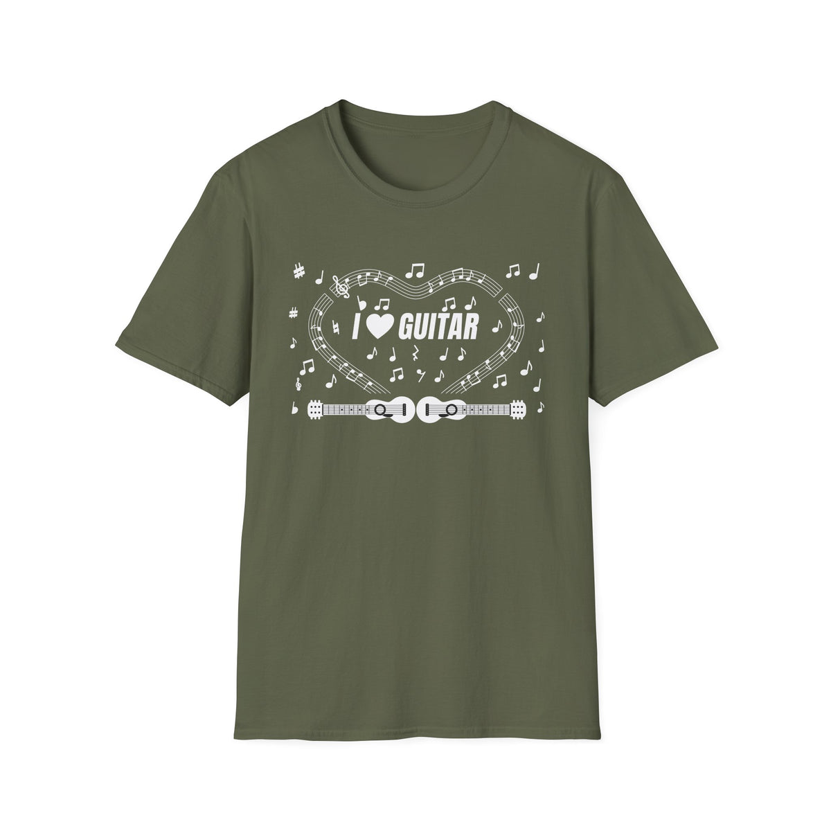 Music-themed Unisex Softstyle T-Shirt: 'I love guitar' - black & white