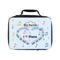 Music-themed Lunch Bag: 'I love piano' heart - blue