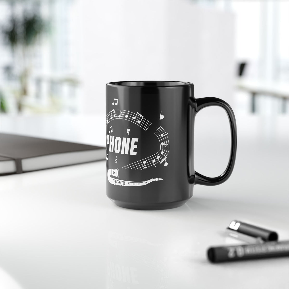 Music-themed Black Mug (11oz, 15oz): 'I love saxophone' - black & white