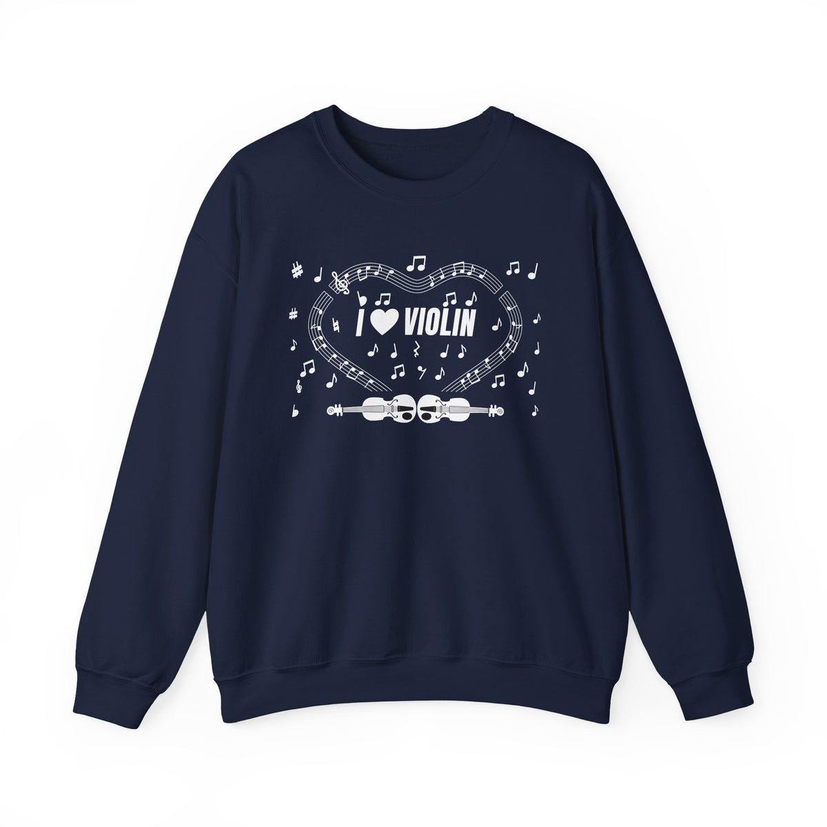 Music-themed Unisex Heavy Blend Crewneck Sweatshirt: 'I love violin' - black & white