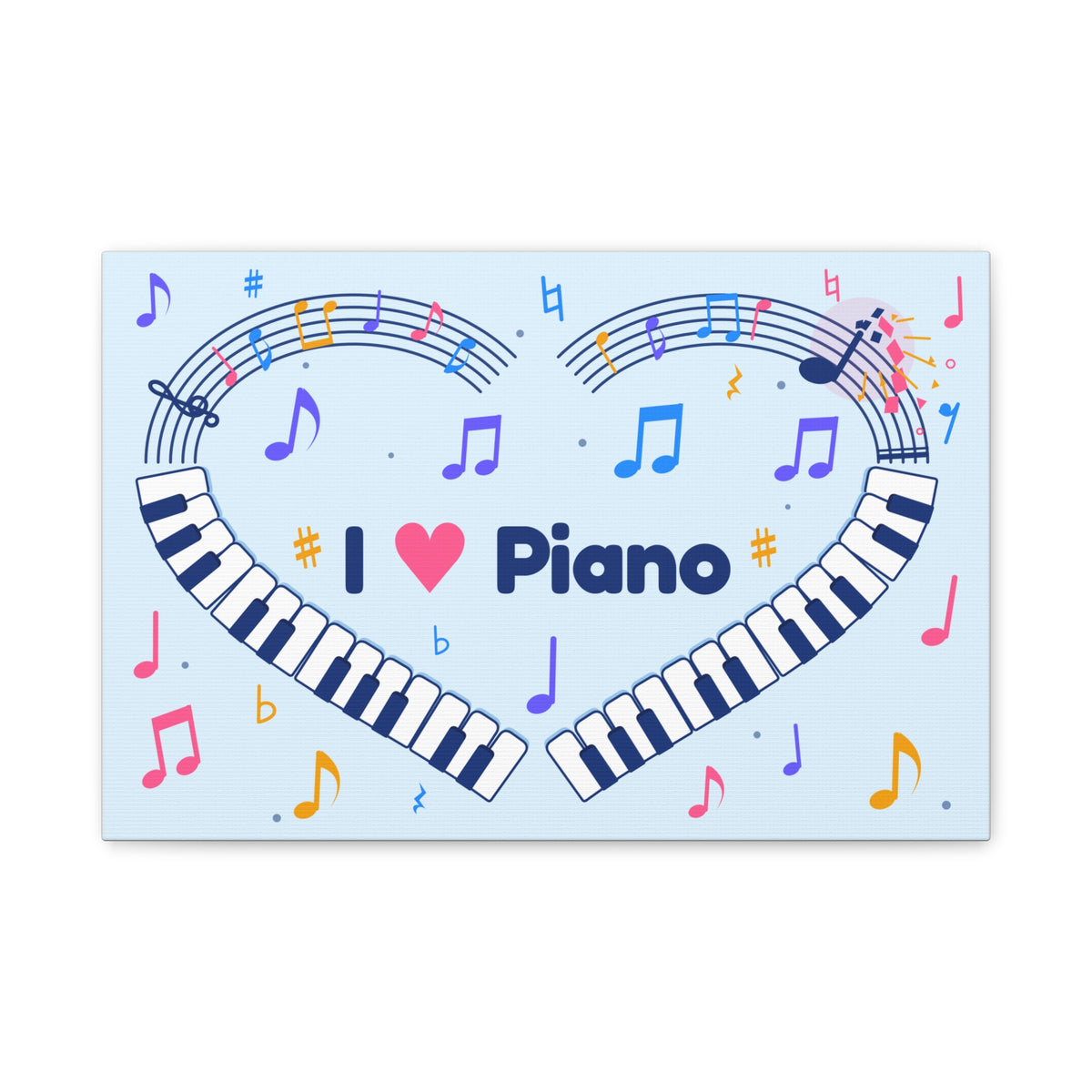 Music-themed Classic Canvas: 'I love piano' heart - blue