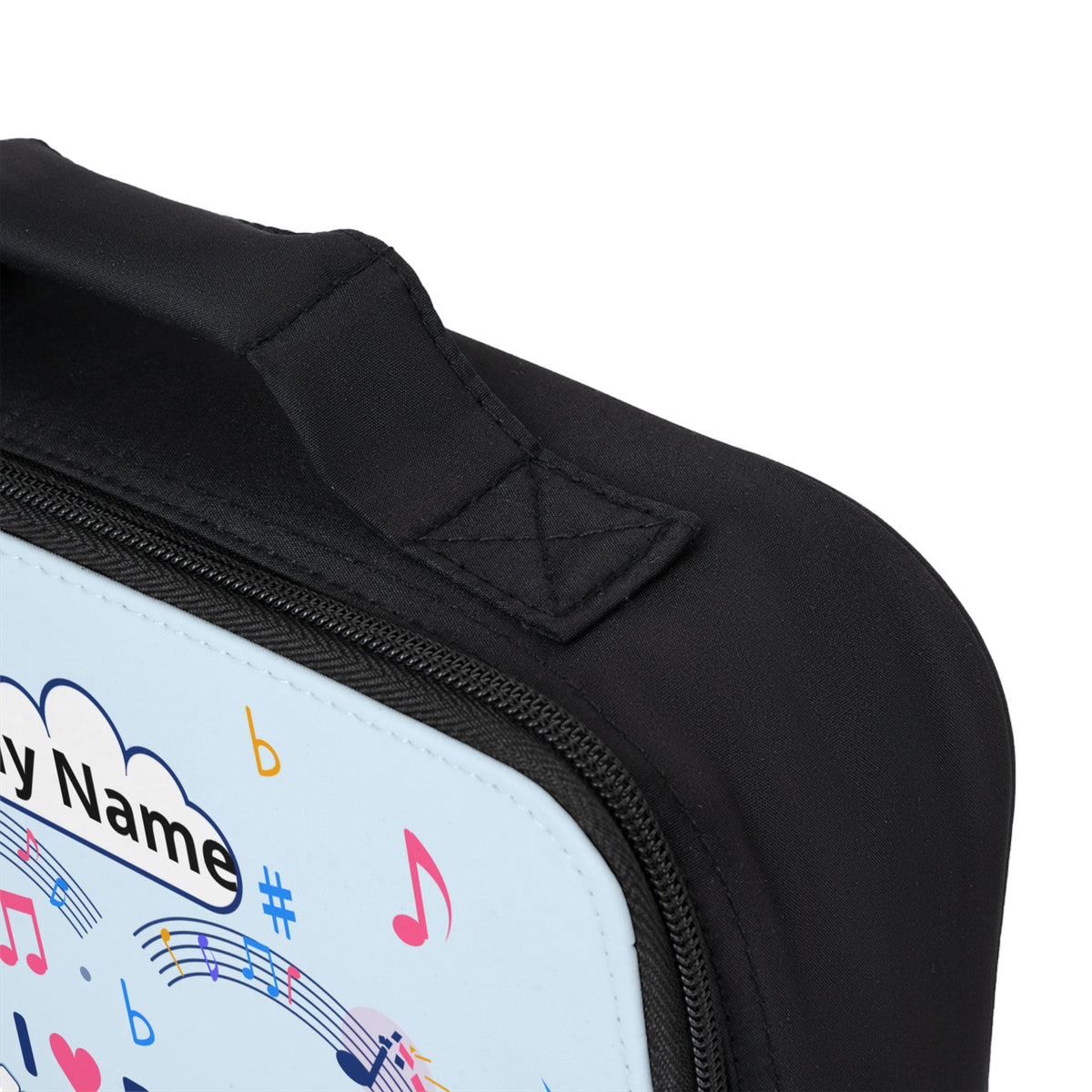 Music-themed Lunch Bag: 'I love piano' heart - blue