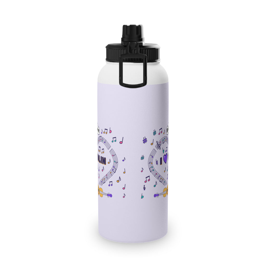Music-themed Stainless Steel Water Bottle, Sports Lid: 'I love violin' - violet