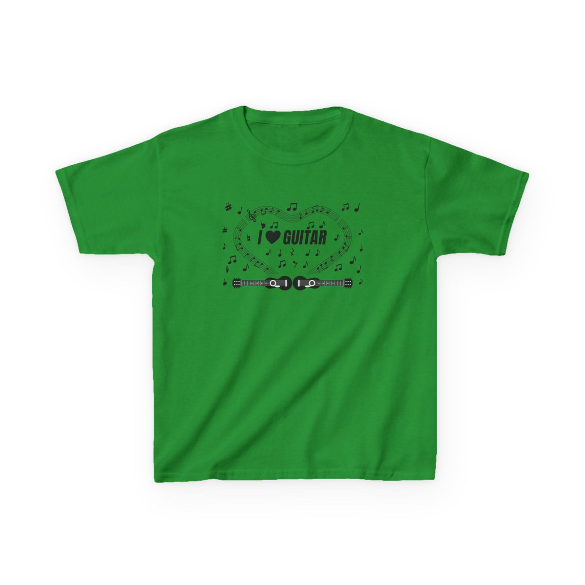 Music-themed Kids Heavy Cotton Tee: 'I love guitar' - black on white