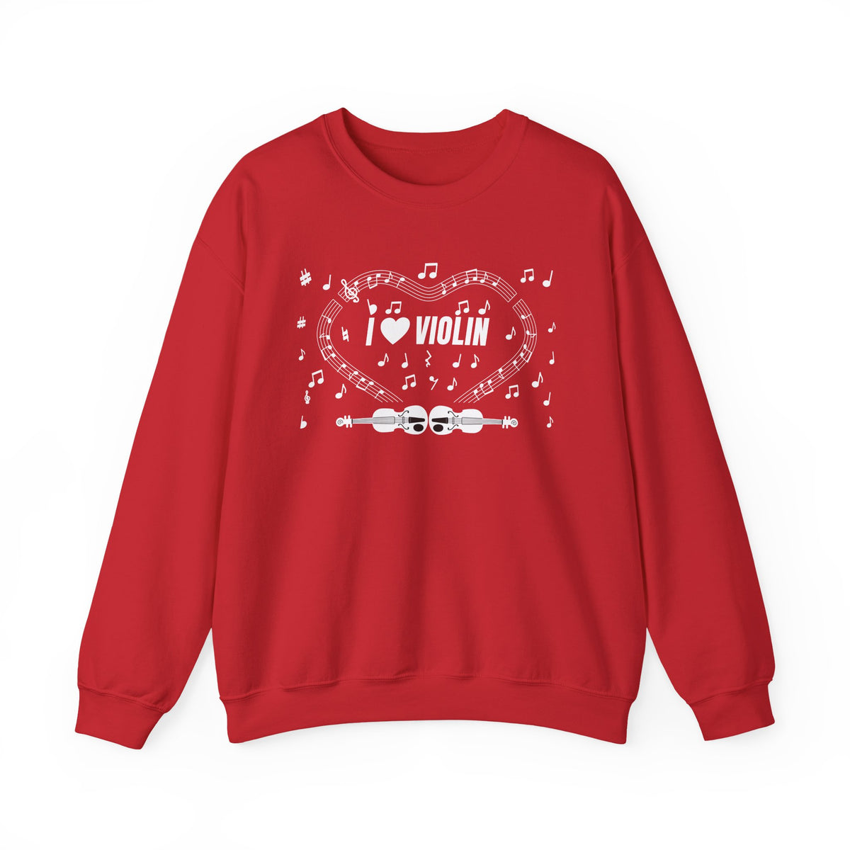 Music-themed Unisex Heavy Blend Crewneck Sweatshirt: 'I love violin' - black & white