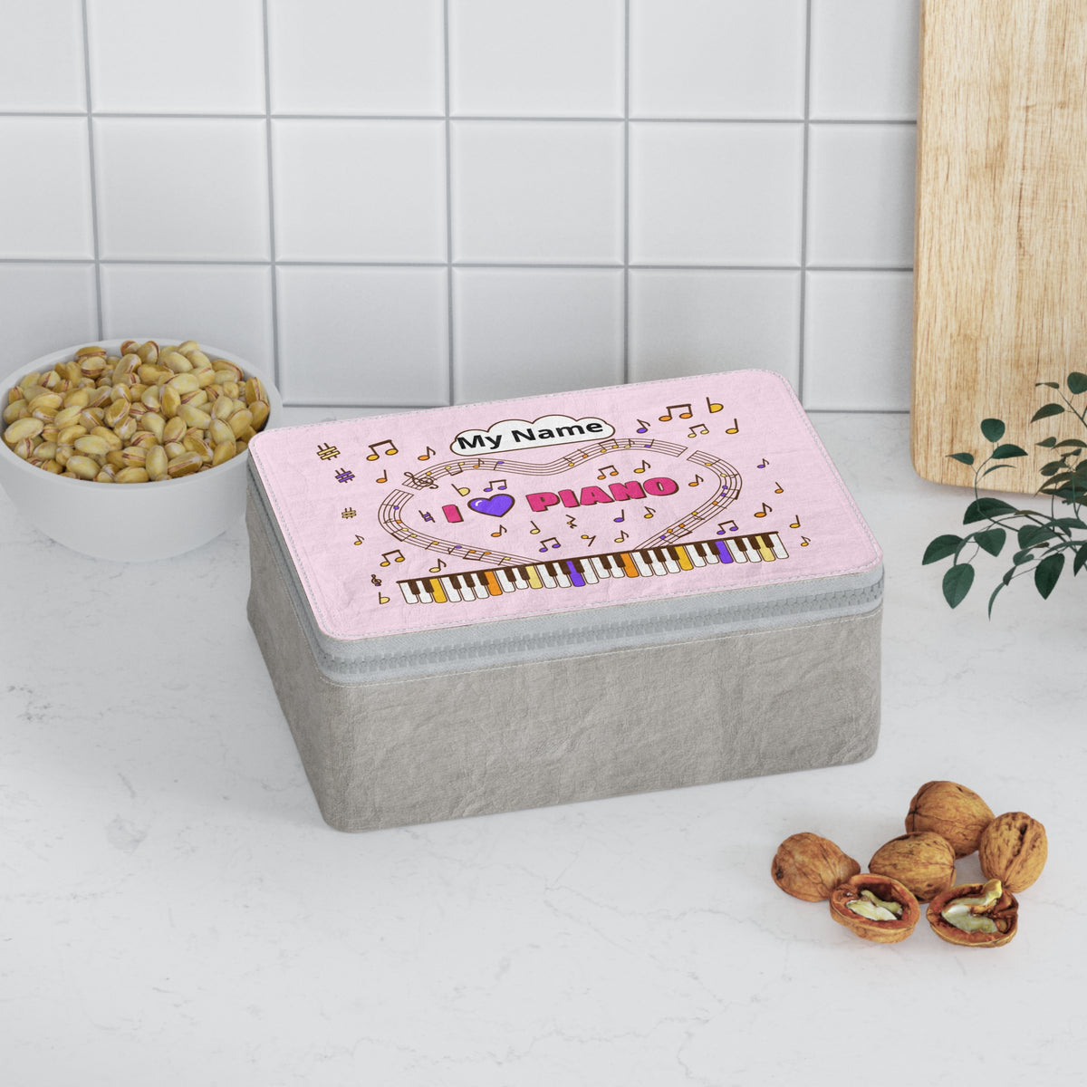 Music-themed Paper Lunch Bag: 'I love piano' - pink