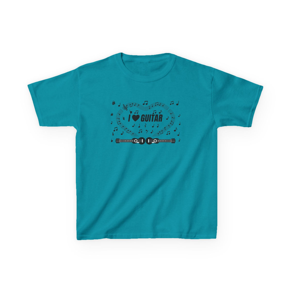 Music-themed Kids Heavy Cotton Tee: 'I love guitar' - black on white