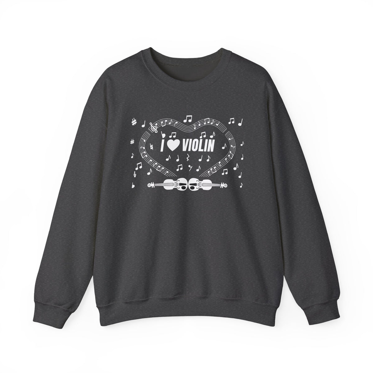 Music-themed Unisex Heavy Blend Crewneck Sweatshirt: 'I love violin' - black & white