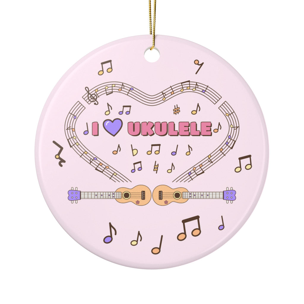 Music-themed Ceramic Ornaments, 1-Side Print: 'I love ukulele' - pink
