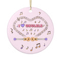 Music-themed Ceramic Ornaments, 1-Side Print: 'I love ukulele' - pink