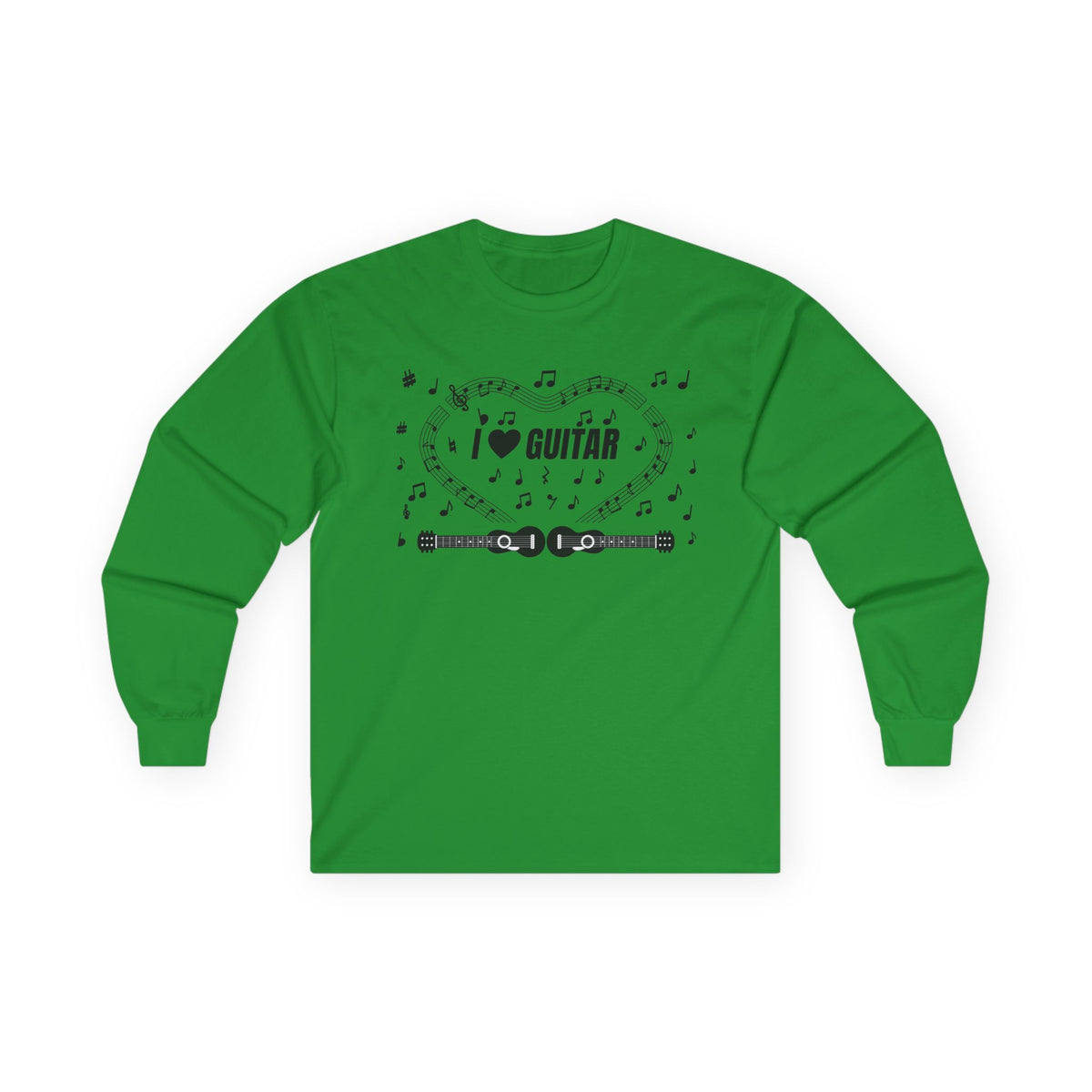 Music-themed Unisex Ultra Cotton Long Sleeve Tee: 'I love guitar' - black on white