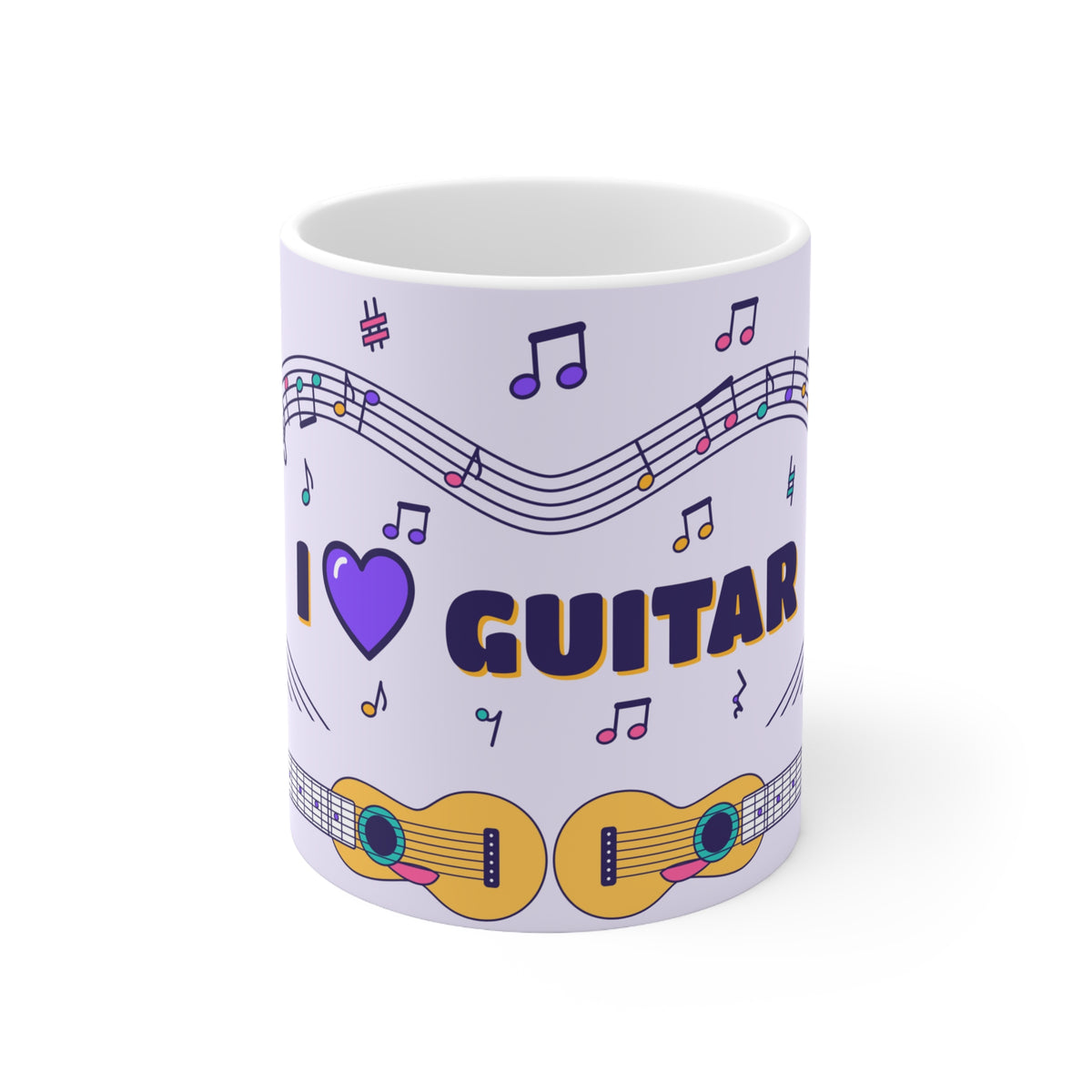 Music-themed Ceramic Mug, 11oz, 15oz: 'I love guitar' - violet