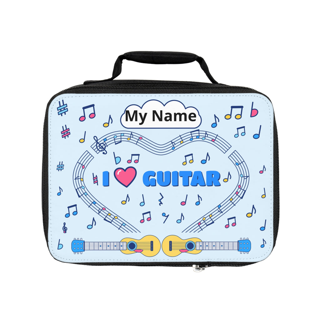 Music-themed Lunch Bag: 'I love guitar' - blue