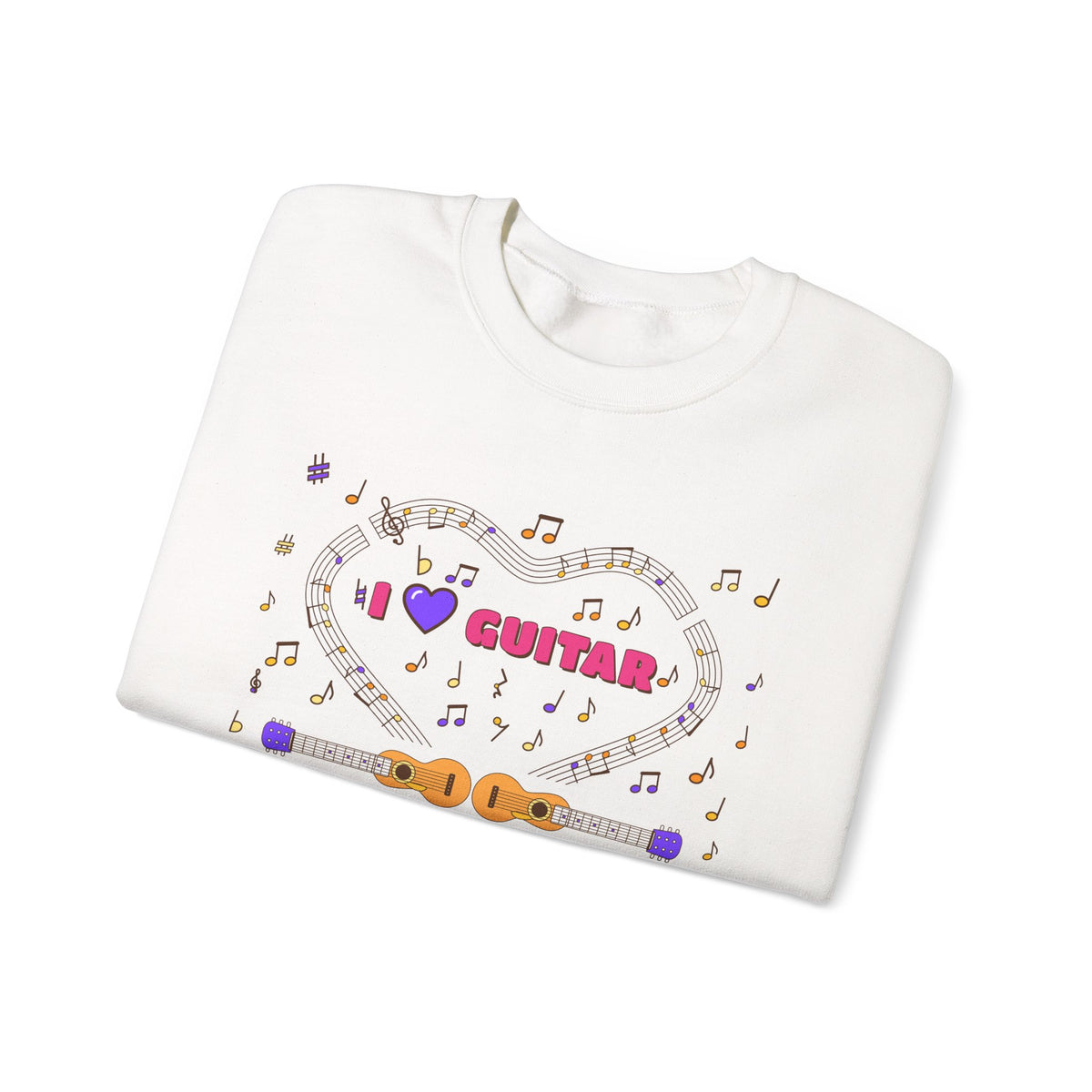 Music-themed Unisex Heavy Blend Crewneck Sweatshirt: 'I love guitar' - pink