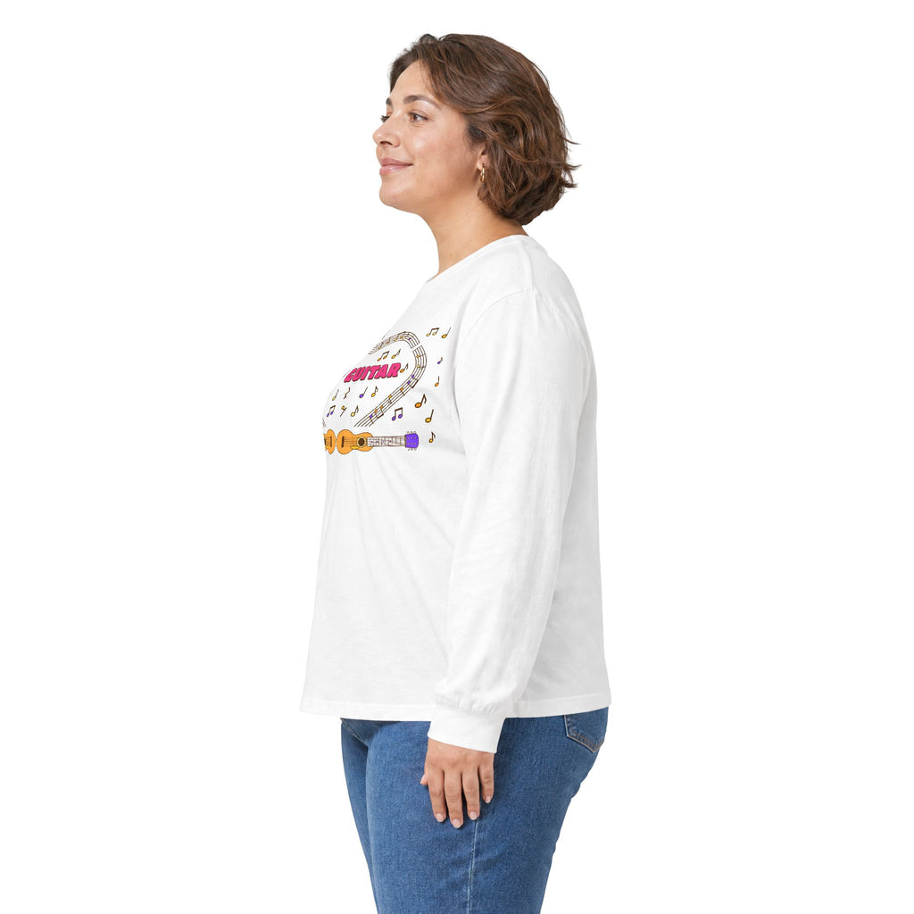 Music-themed Unisex Ultra Cotton Long Sleeve Tee: 'I love guitar' - pink