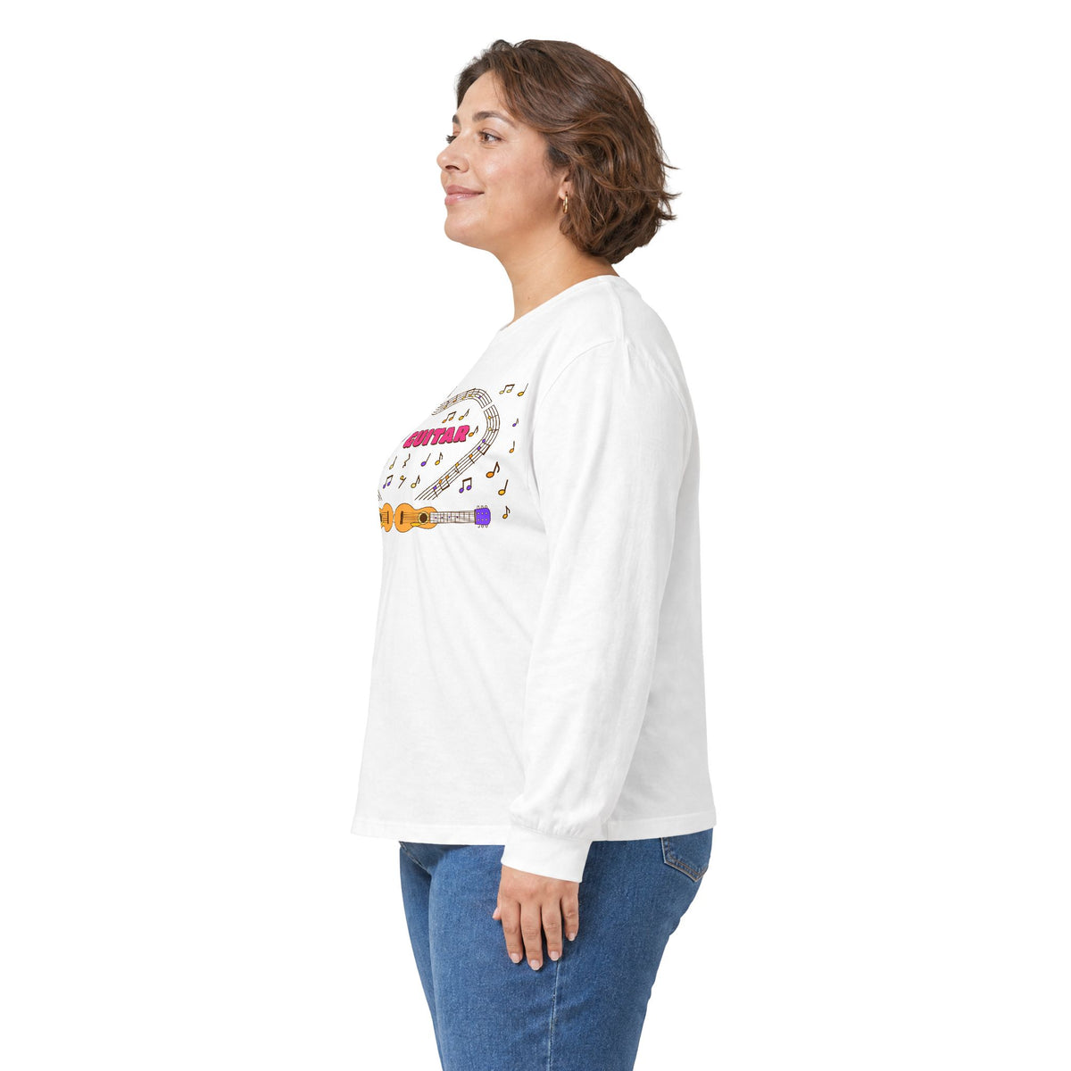 Music-themed Unisex Ultra Cotton Long Sleeve Tee: 'I love guitar' - pink