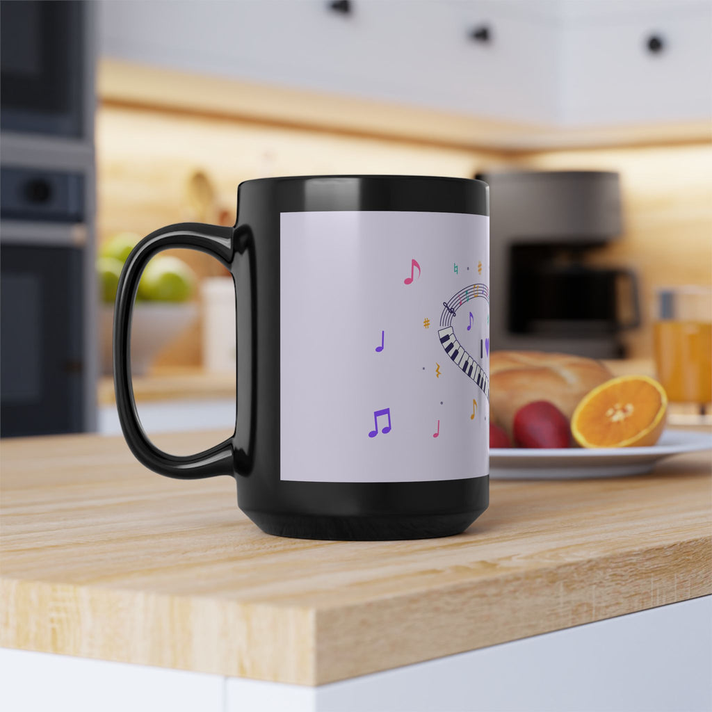 Music-themed Black Mug (11oz, 15oz): 'I love piano' heart - violet