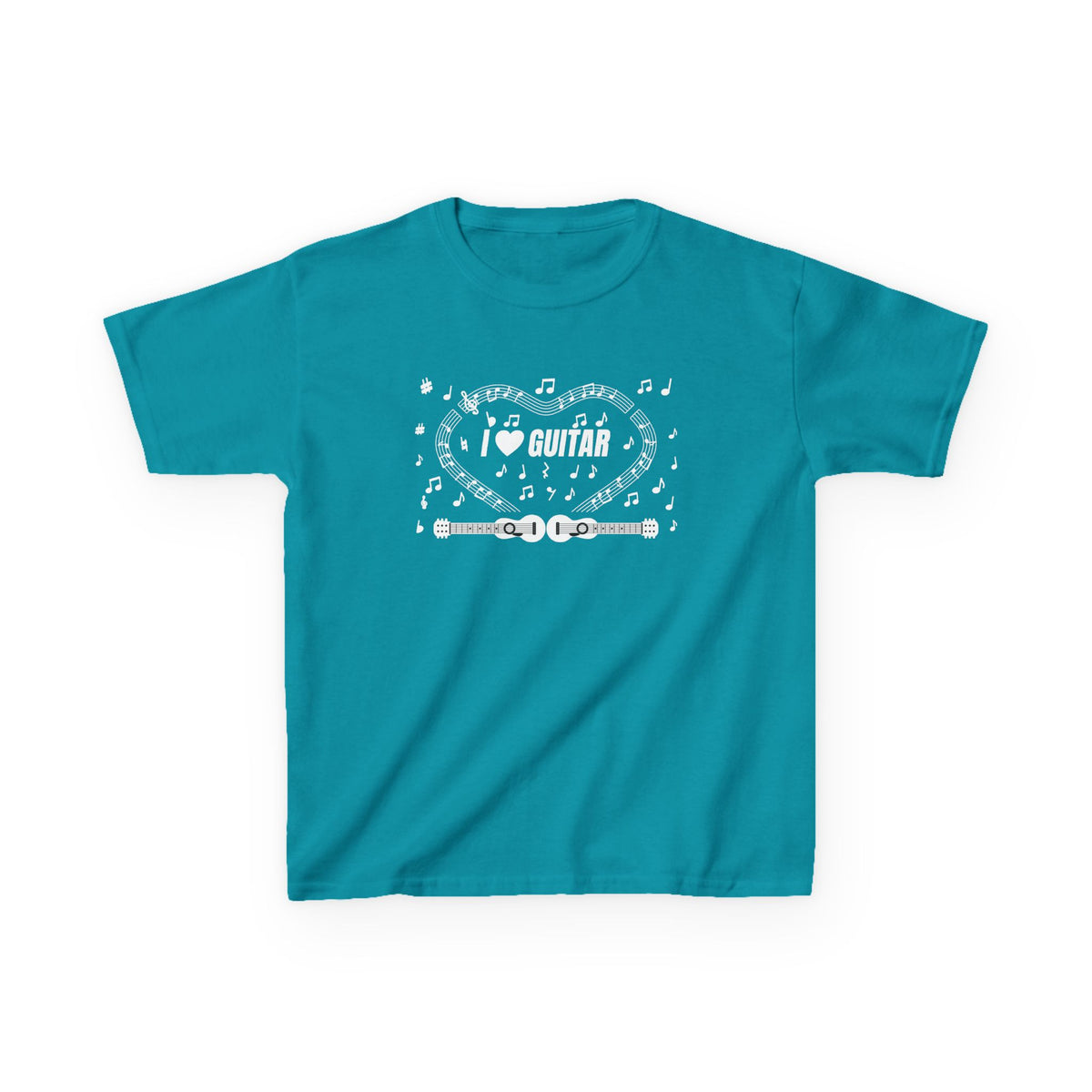 Music-themed Kids Heavy Cotton Tee: 'I love guitar' - black & white