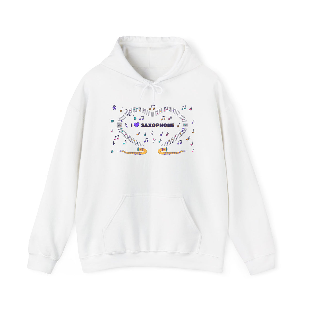 Music-themed Unisex Heavy Blend Hooded Sweatshirt: 'I love saxophone' - violet