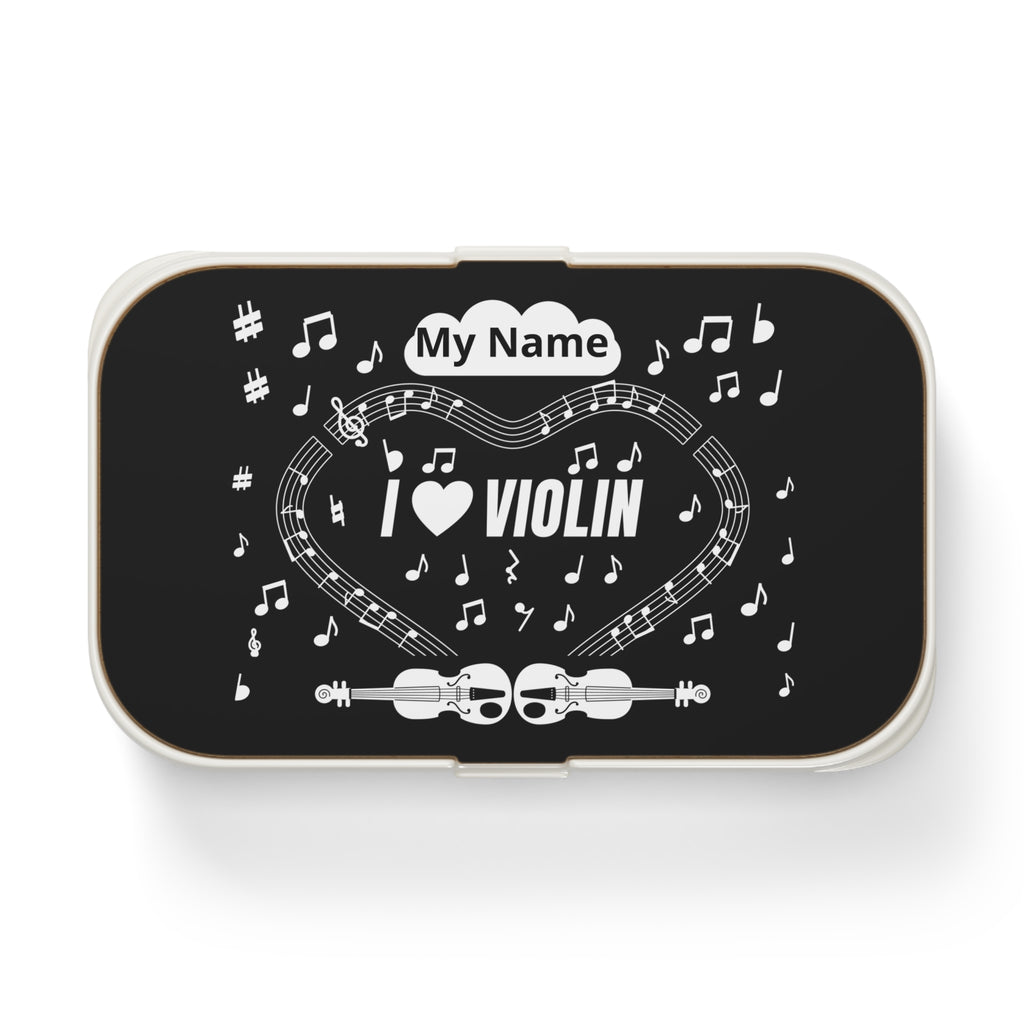 Music-themed Bento Lunch Box: 'I love violin' - black & white
