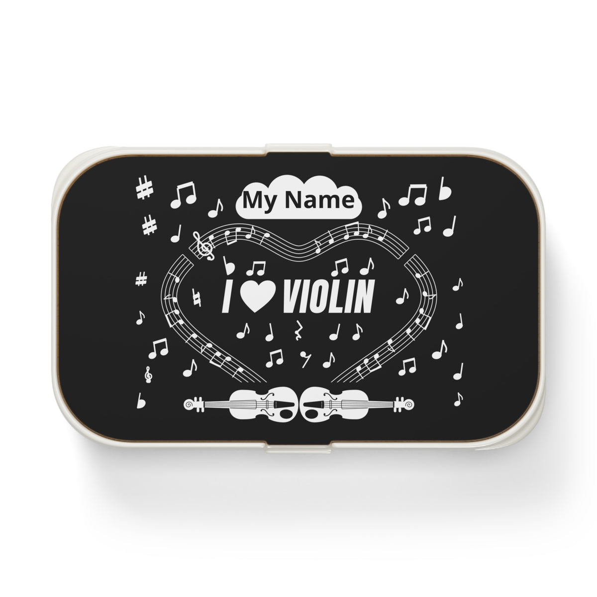 Music-themed Bento Lunch Box: 'I love violin' - black & white