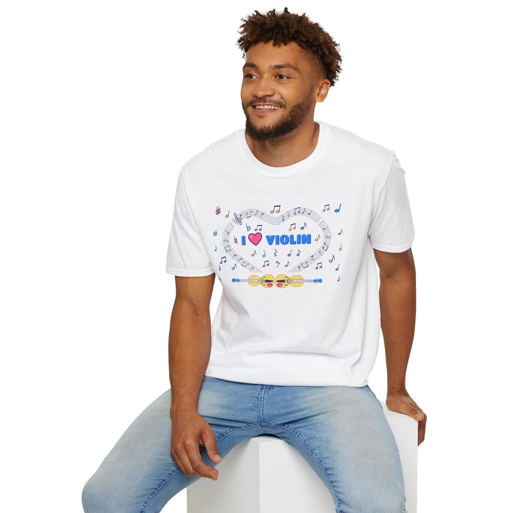 Music-themed Unisex Softstyle T-Shirt: 'I love violin' - blue