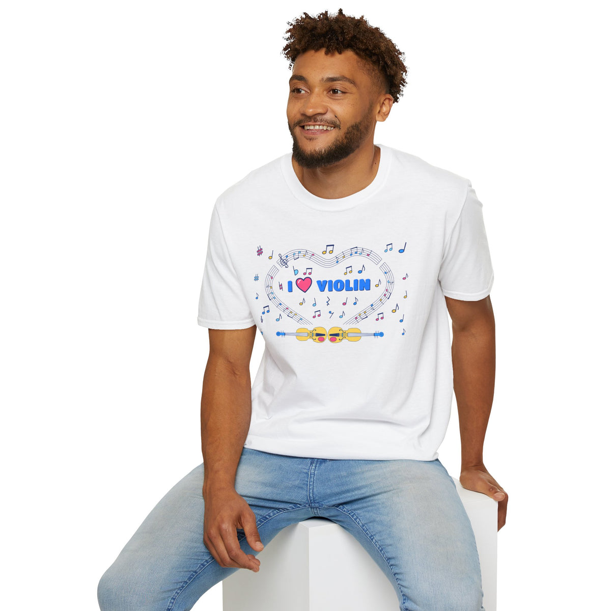 Music-themed Unisex Softstyle T-Shirt: 'I love violin' - blue
