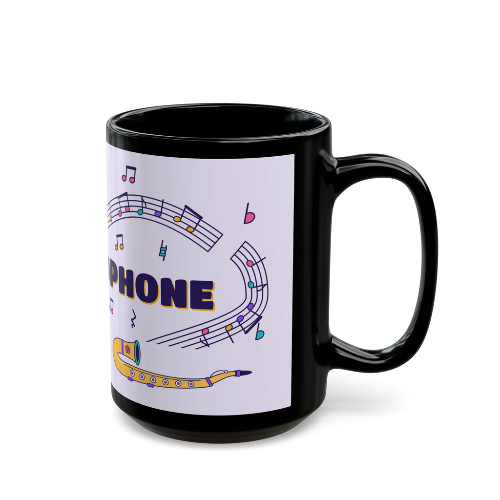Music-themed Black Mug (11oz, 15oz): 'I love saxophone' - violet