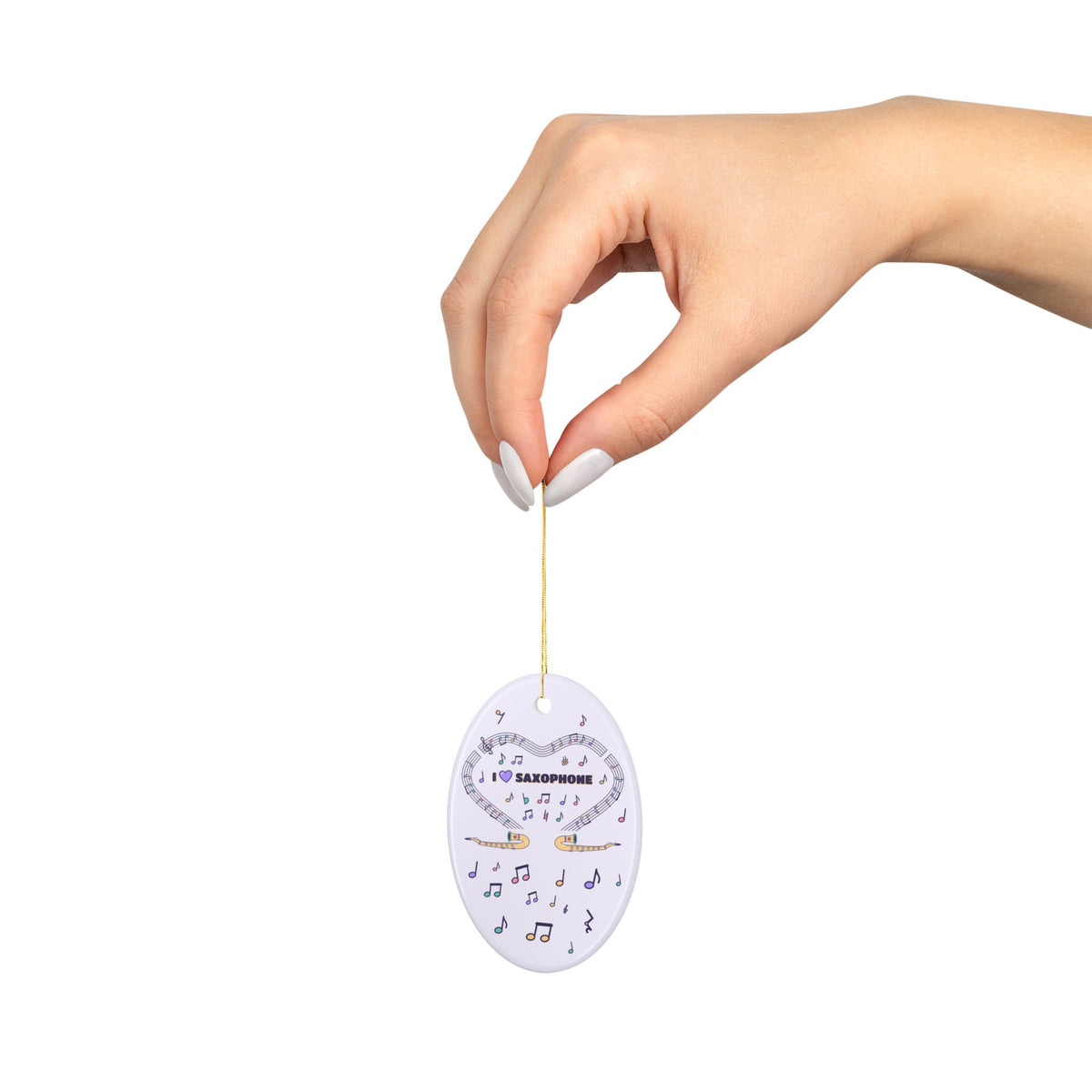 Music-themed Ceramic Ornaments, 1-Side Print: 'I love saxophone' - violet
