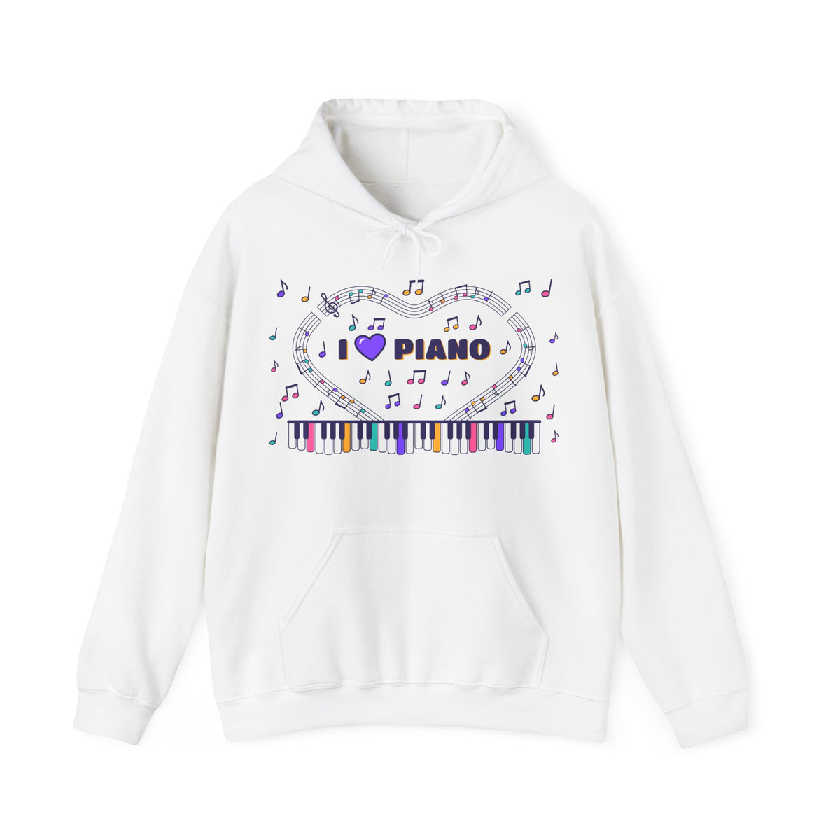 Music-themed Unisex Heavy Blend Hooded Sweatshirt: 'I love piano' - violet