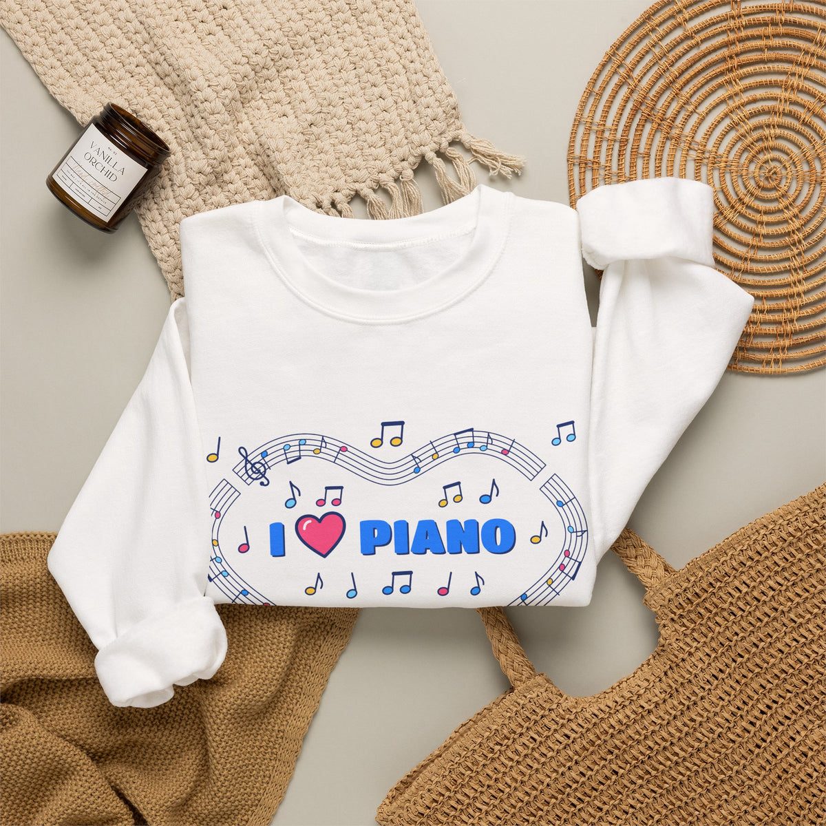 Music-themed Unisex Heavy Blend Crewneck Sweatshirt: 'I love piano' - blue