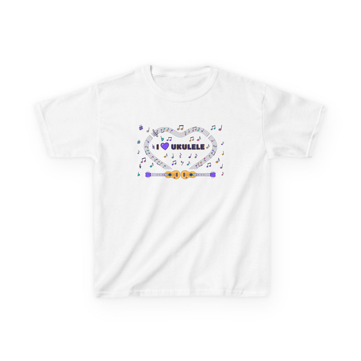 Music-themed Kids Heavy Cotton Tee: 'I love ukulele' - violet