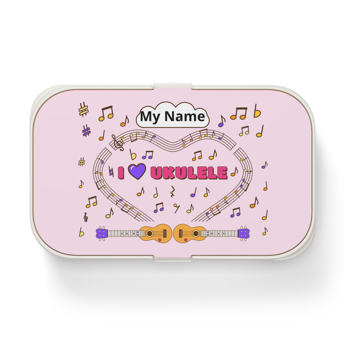 Music-themed Bento Lunch Box: 'I love ukulele' - pink