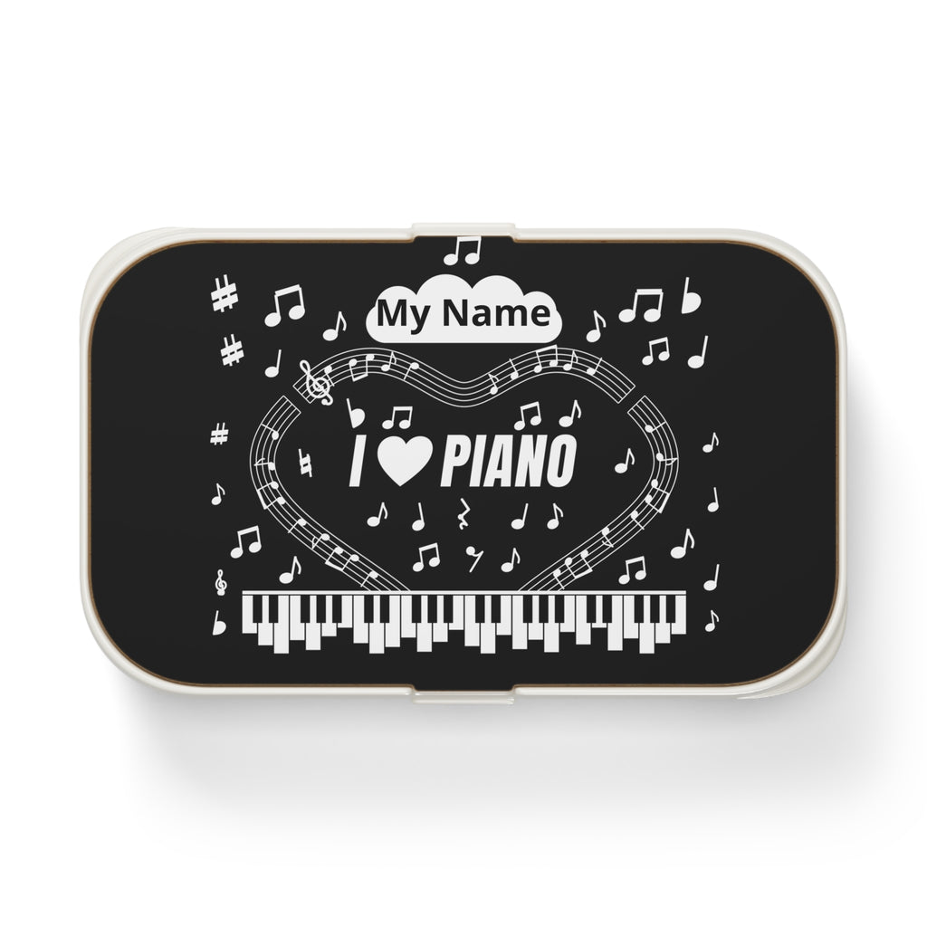 Music-themed Bento Lunch Box: 'I love piano' - black & white
