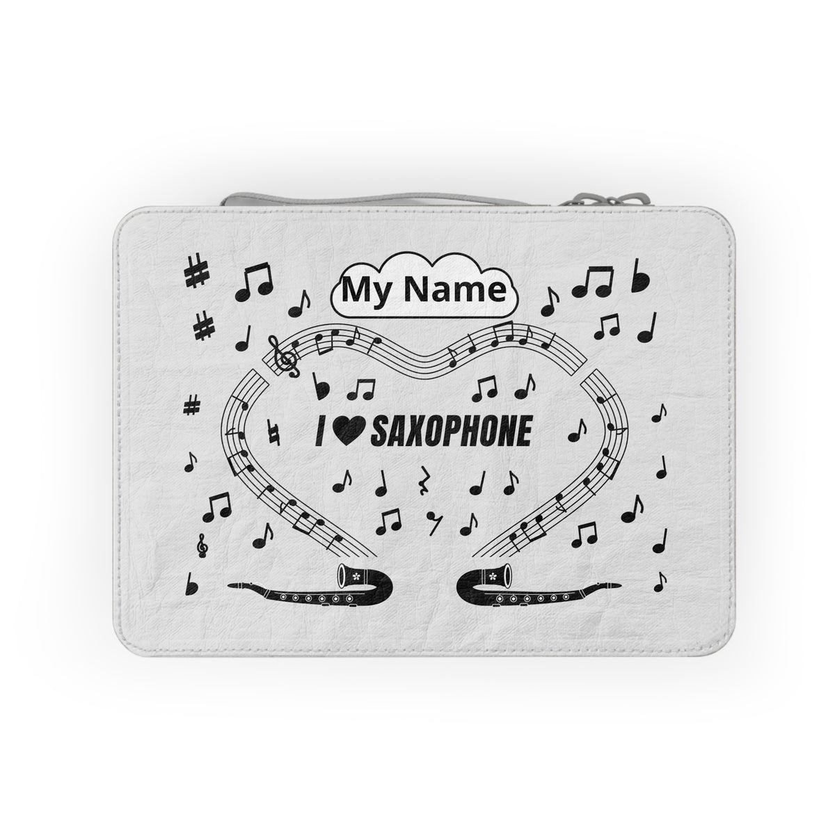 Music-themed Paper Lunch Bag: 'I love saxophone' - black on white