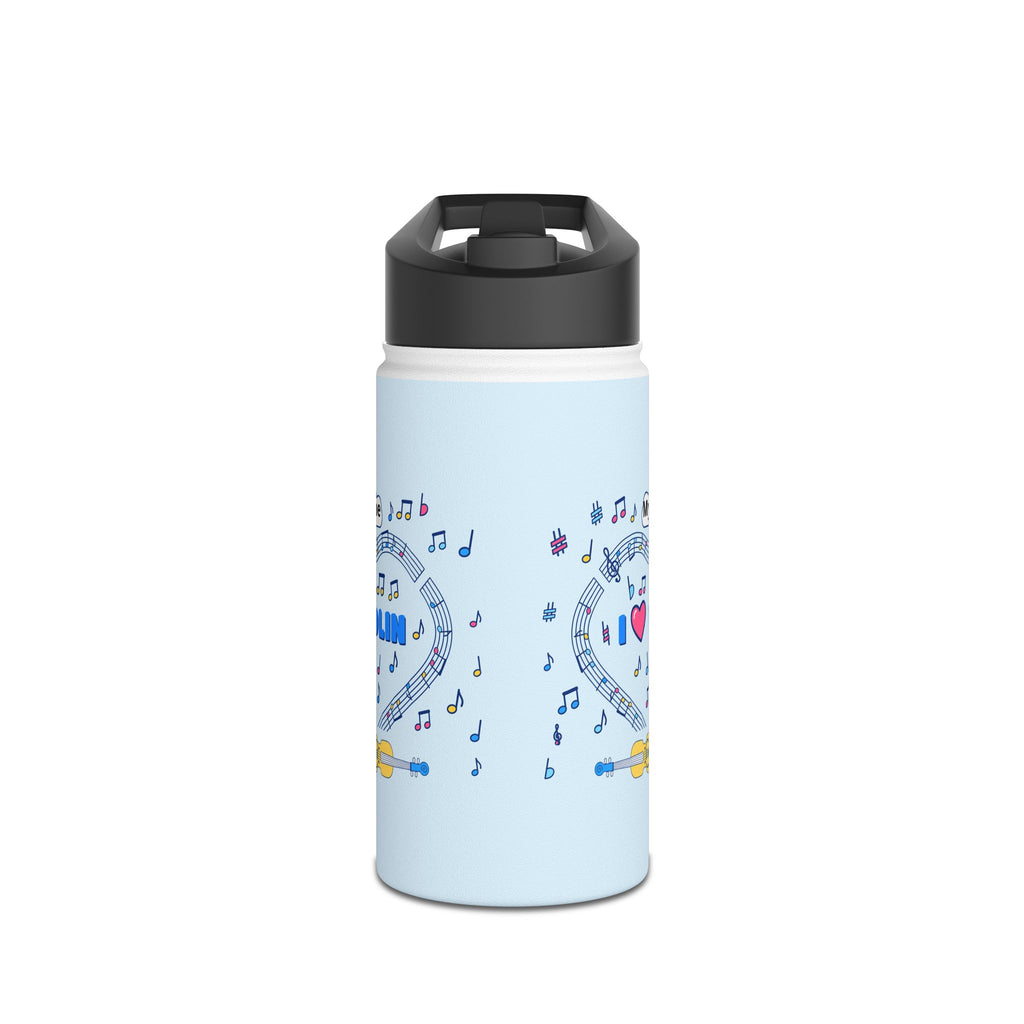 Music-themed Stainless Steel Water Bottle, Standard Lid: 'I love violin' - blue