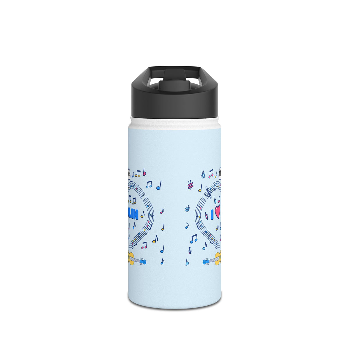 Music-themed Stainless Steel Water Bottle, Standard Lid: 'I love violin' - blue