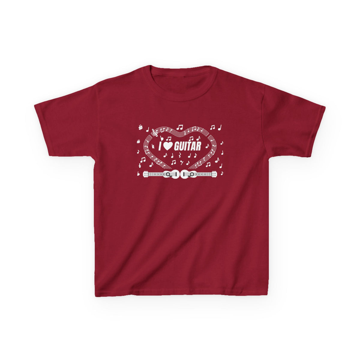 Music-themed Kids Heavy Cotton Tee: 'I love guitar' - black & white